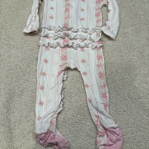 Floral Pink and White Kids Footie